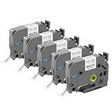 5x Kompatibel für Brother P-Touch Bänder 12mm TZe-231 TZ-231 Ub-231 Etikettenband für P-Touch Brother Beschriftungsgerät PT-1010 D400 H105 H100R H107 H100LB D200 1000, Schwarz auf Weiß Schriftbänder