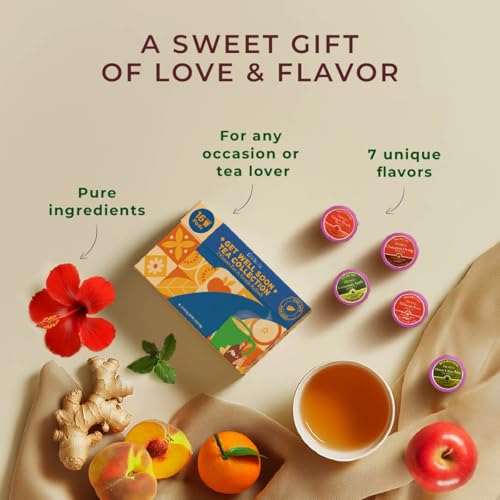 Image of Get Well Soon Tea Pod Gift Set (16 Count) - 7 Flavors Assorted Variety Pack | Honey Citrus Mint, Vanilla Chai, Cinnamon Apple, Cinnamon Orange, Chamomile Mint, Ginger Peach, Hibiscus Rose, Non-GMO