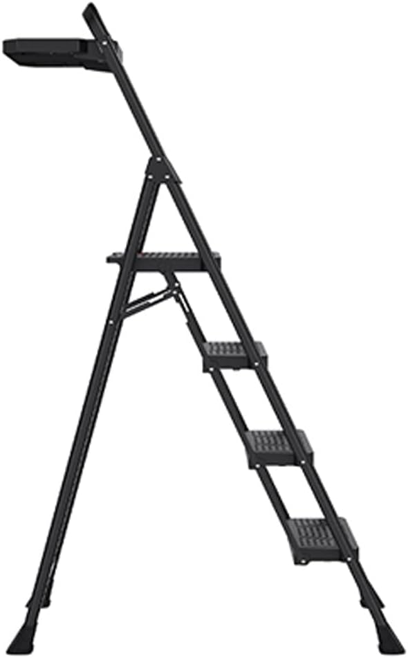 Ladder 3 Step Ladder Folding Step Stool with Tool Platform Portable Black Steel Ladder with Handrails Multi-Use Telescoping Ladder