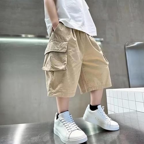 Boys Cargo Shorts Knee Length Wide Leg Bermuda Shorts Summer Casual Solid Elastic Waist Long Short Pants with Pockets2