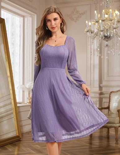 Bbonlinedress Women Lace Cocktail Dress Formal Vintage Fall Wedding Guest Long Sleeve Mother of The Bride Midi Dress4