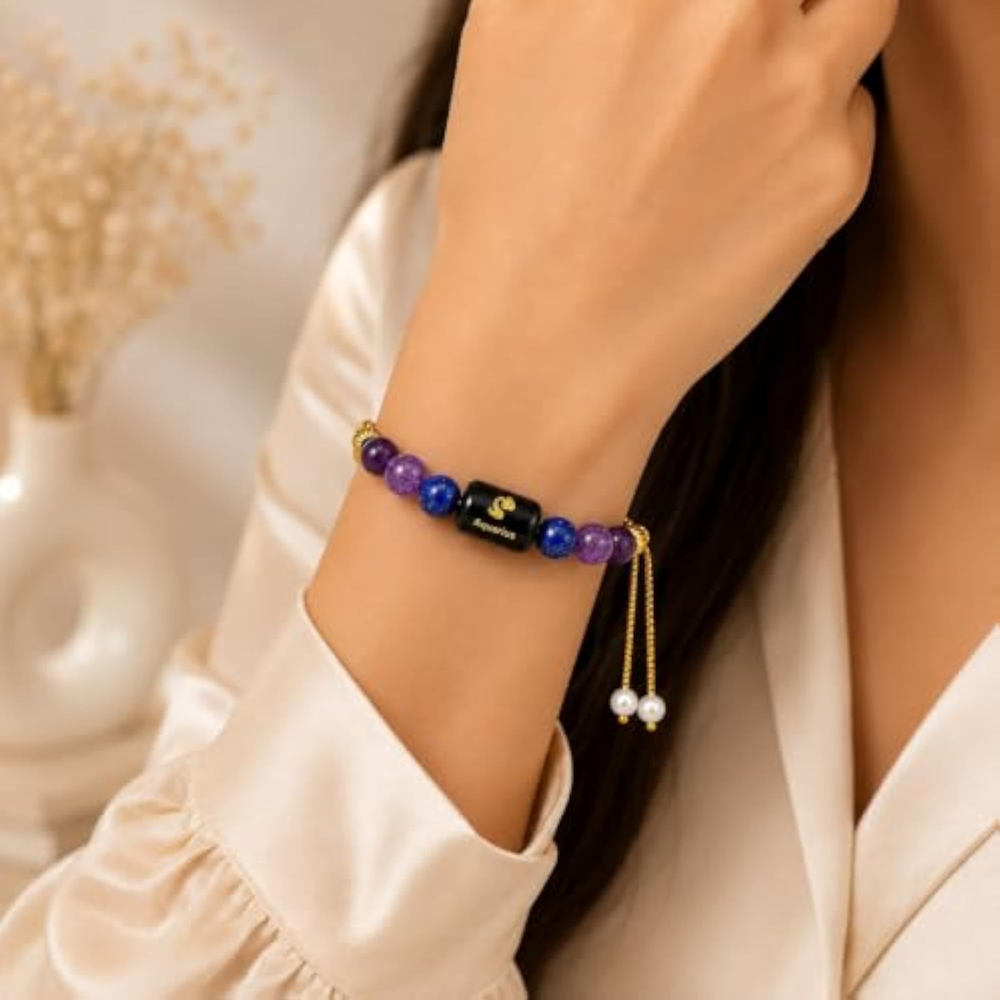 Aquarius Kumbh Rashi Crystal Bracelet with Adjustable Chain