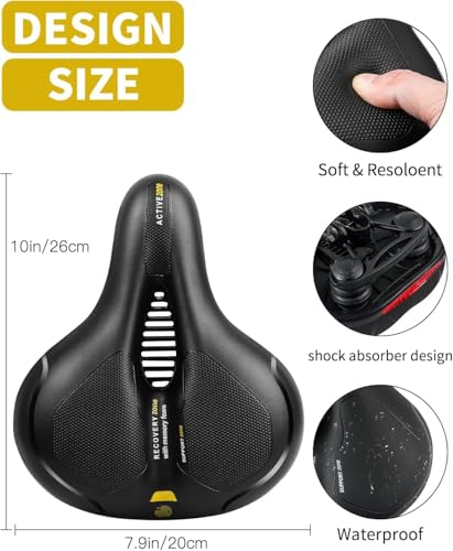 Image of PRO365 Universal Bike Seat | Waterproof Cycle Seat | Wide Long Lasting Memory Foam | Breathable Comfort Saddle | Red Reflective Strip | 1 Year Brand Warranty | Yellow
