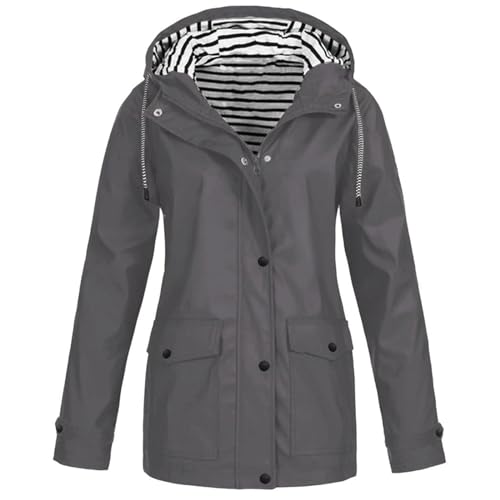 BIEGMAI Cappotti impermeabili impermeabili da donna Fodera con zip Giacche con cappuccio con tasche Giacca a vento tinta unita Giacca a vento Cappotto antivento Giacche Blazer da donna, 01-Gray