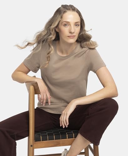 Image of Jockey AW88 Women Super Combed Cotton Rich Relaxed Fit Solid Curved Hem Styled Half Sleeve T-Shirt
