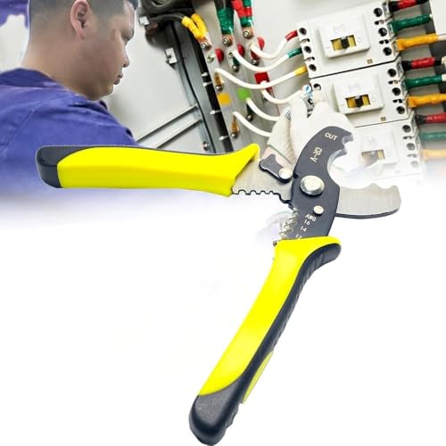 Image of XIKKART Self-Adjusting Insulation Wire Stripper. For stripping wire, Automatic Wire Stripping Tool /Cutting Pliers Tool, Automatic Strippers with Cutters & Crimper Wire (Yellow)