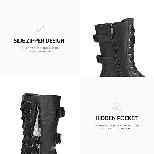 Dream Pairs Women'S Winter Combat Boots, Comfortable Warm Faux Fur Lined Outdoor Lace-Up Mid Calf Riding Booties,Size 6.5,Black,Terran-Snow thumb #3