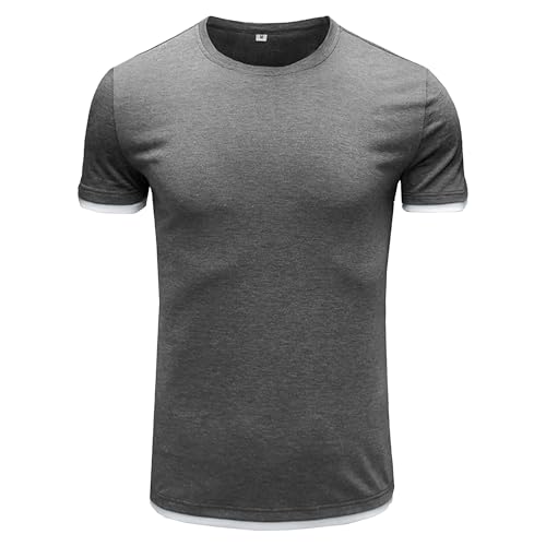 Men Loose Round Collar Training T-Shirt Classic Fitted Sport Shirts for Sport Exercise Summer Casual Tee Pullovers (Grey,Medium)