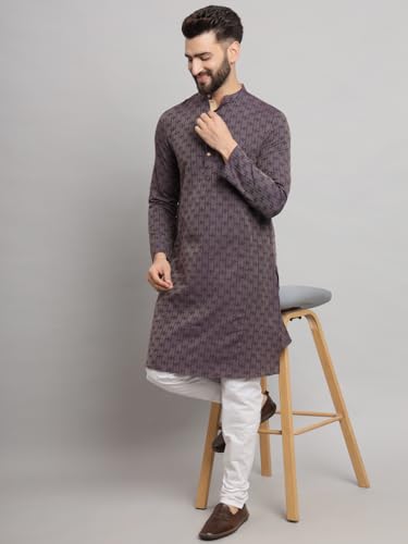 Image of LATEST CHIKAN Men's Cotton Regular Striped Knee Lenght Kurta Full Sleeves