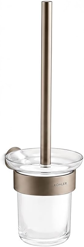 Accent Wall Mount Toilet Brush Holder for Bathroom | Modern Porcelain Bowl Scrubber | Durable Brass Material | Contemporary Brass Handle and Holder in Brushed Bronze Finish | 2 Year Warranty