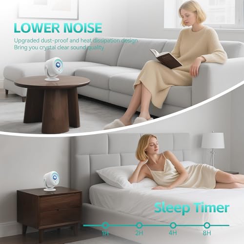 Mini Beamer, 1080P Projektor Tragbarer, 4K Mini Tragbarer Beamer mit WiFi 6 und Bluetooth 5.4, 270°Dreh Elektronisch Focus und Keystone, 200-Zoll-Bildschirm, Projektor für den Außen- und Innenbereich