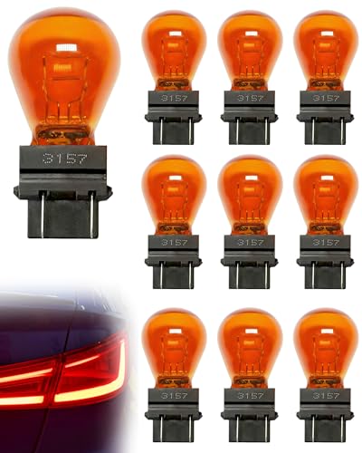IWIWE 3157A 3757A (Amber) Auto Light Bulb 10 Pack Compatible with 3047/3057/3157LL/3157K/3457/3757/4057/4157 for Cars/Trucks/SUVs (Brake/Tail/Side Marker/Turn Signal Lights)