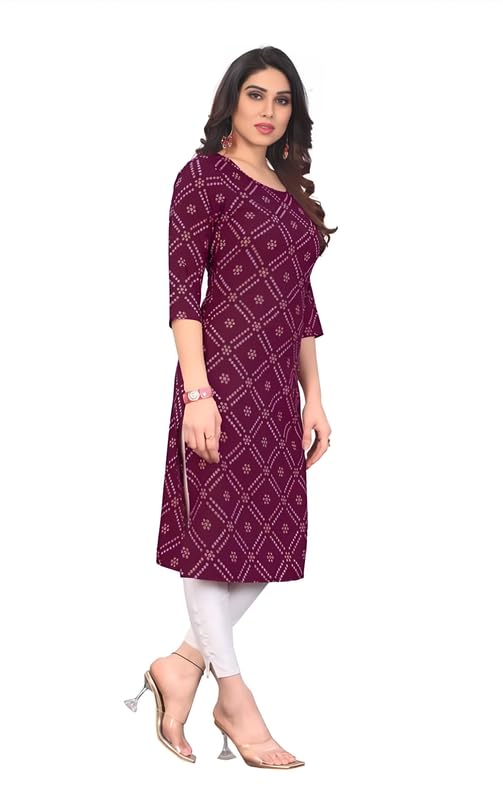 Image of Womens Crepe Kurti | Straight Fit | Knee-Length | Crew Neck | 3 /4 Sleeves | Casual & Office Wear