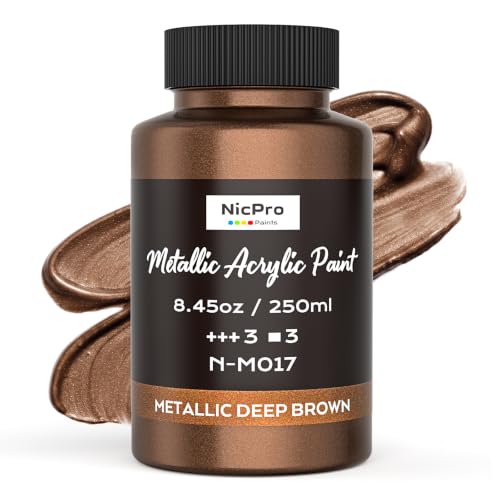 Image of Nicpro Metallic Deep Brown Acrylic Paint, 8.45oz /250ml Craft Paint | Large Non Toxic, Non Fading Art Paint for Wood, Metal, Clay, Fabric, Canvas, Ceramic, Furniture, Handcrafts