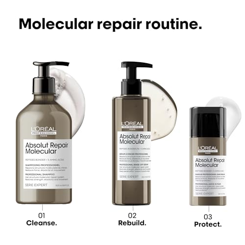L'Oréal Professionnel Paris Absolut Repair Molecular Hair Care Set - Sulfate-Free Shampoo, Rinse-Off Serum & Leave-In Mask For Extremely Dry Damaged Hair, With Peptide Bonder & Amino Acids - Image 6