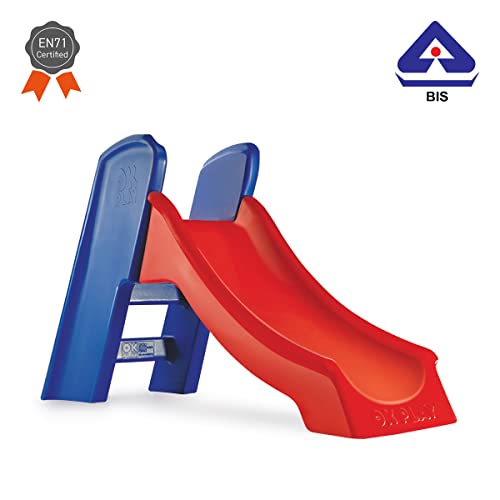 Image of OK Play Slide Ladder, Kids & Babies Slide | Home, Garden & School Plastic Toy | Indoor & Outdoor Slider for Children, Improves Physical & Balancing Skill | for 1+ Years (Red /Blue)