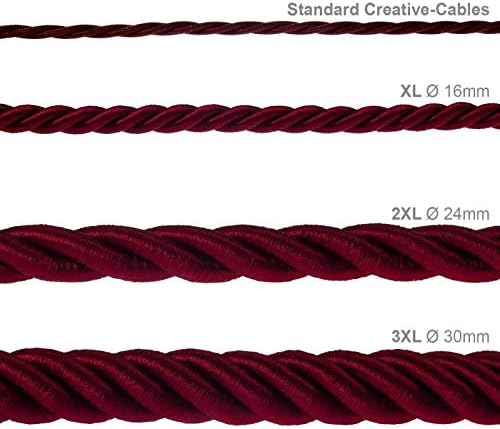 3XL Rope electrical wire 18/3 AWG wire inside. Shiny Dark Bordeaux Fabric. 30mm.