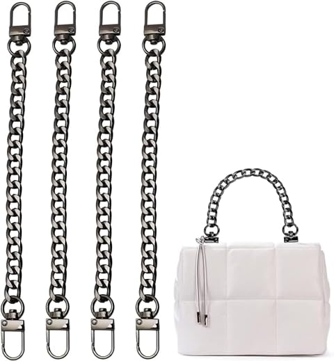 VIGHNESHWER TRADERS 4PCS Purse Chain Strap, Flat Handbag Replacement Strap with Metal Buckles Purse Strap Extender Bag Accessories Decoration for Wallets & Handbags (7.87 Inches, Gun Black)-image-27