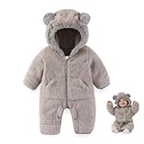 AiWMGL Newborn Baby Bear Outfit Suit With Fold-Over Mittens and Footies 9-12 Months Girls Boys Winter Fleece Clothes Suit Hooded Jumpsuit Romper Snowsuit