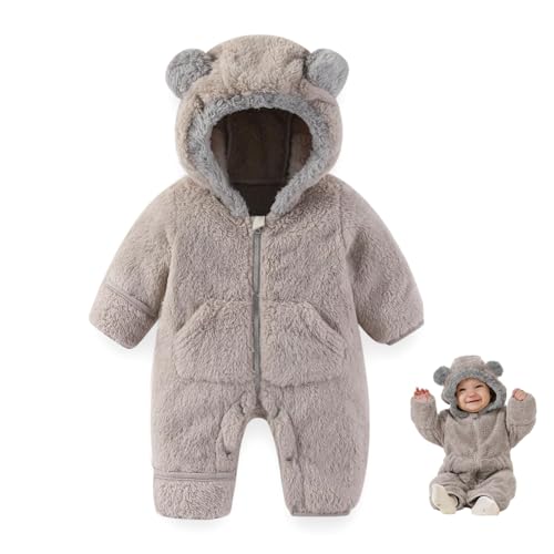 Image of AiWMGL Newborn Baby Bear Outfit Suit With Fold-Over Mittens Footies Girls Boys Winter Fleece Clothes Hooded Romper Snowsuit