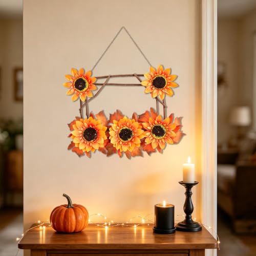 Harvest Wooden Branch Sunflowers Fall Door Decor, Hanging Fall Door Sign - image 5