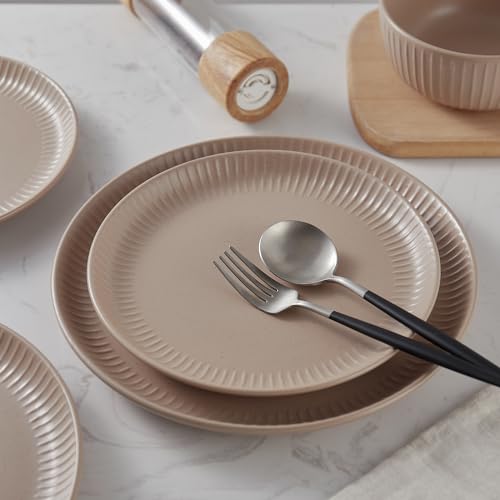 Image of Stone Lain Logan 12 Pieces Stoneware Dinnerware Set, Beige