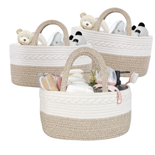 QFLQFL Baby Diaper Caddy Girl Boy Organizer Small Woven Baskets With Handle, Cotton Rope Tote For Shower Nursery, Decorative Small Storage Baskets For Shelves,Unique Gift Baby