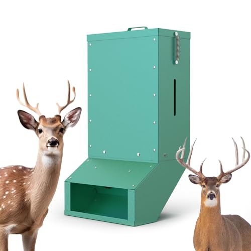 BUYYAH Heavy Duty Deer Feeder Box, Tree Protein Feeder, Gravity Deer Feeder Automatic Dispenser Feeds Protein and Corn, Wildlife Feeder, Green