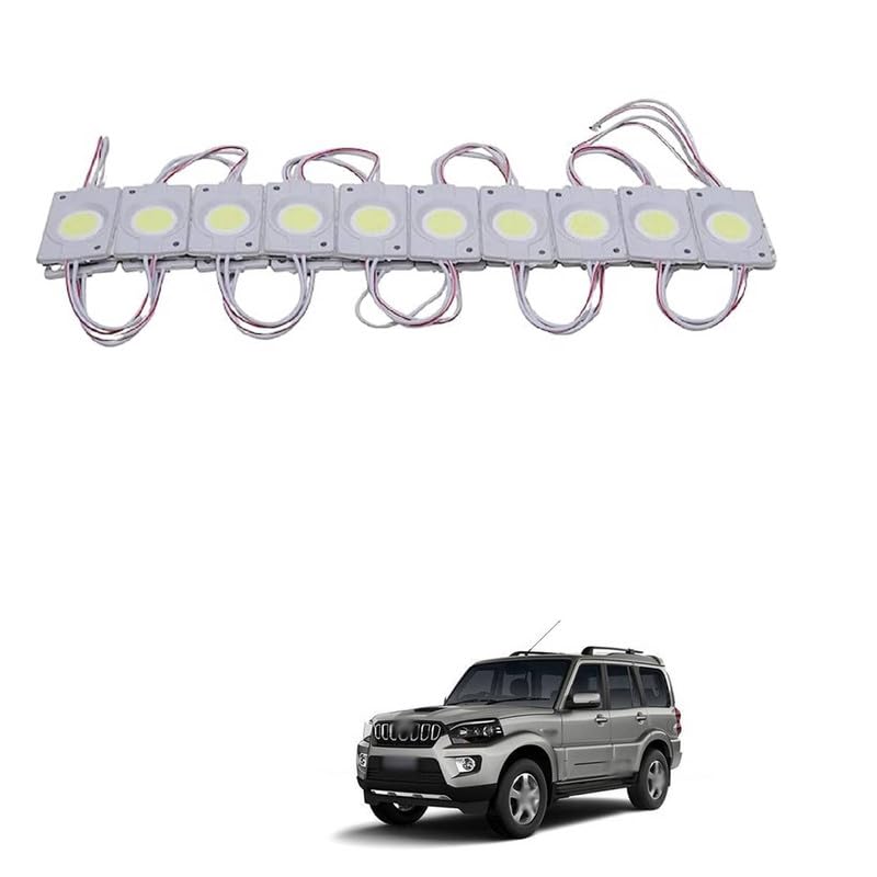 LOVMOTO Universal LED Module Light Interior Exterior 12V COB Coin Injection Decorative Lamp with Adhesive Backside for Car, Home & Decoration (10 Strips, White) Comfortable For Scor-pio Get-away