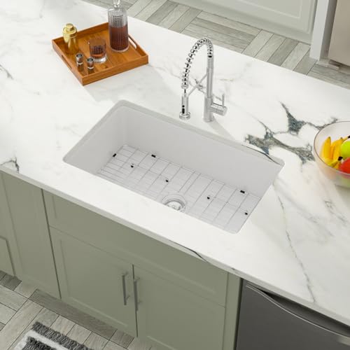 Dcolora DC-U7737 32 Inch White Undermount Kitchen Sink Fireclay Porcelain White Ceramic Dual Mount Single Bowl Sinks thumb #2