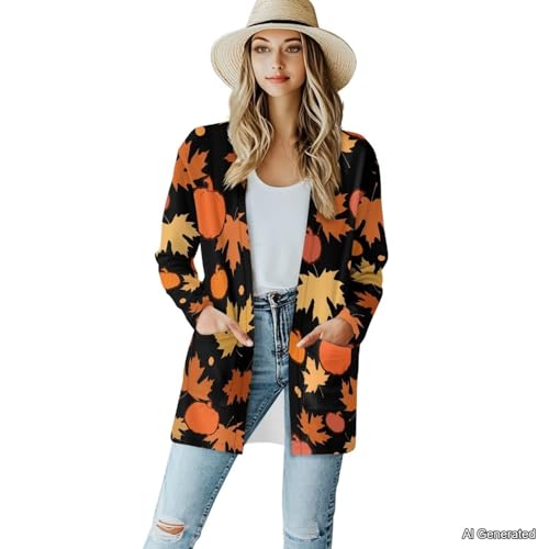 Image of Women's Lightweight Cardigans with Pockets Trendy Long Sleeve Open Front Cardigan Casual Tops Jackets Fall Oufits S-2XL