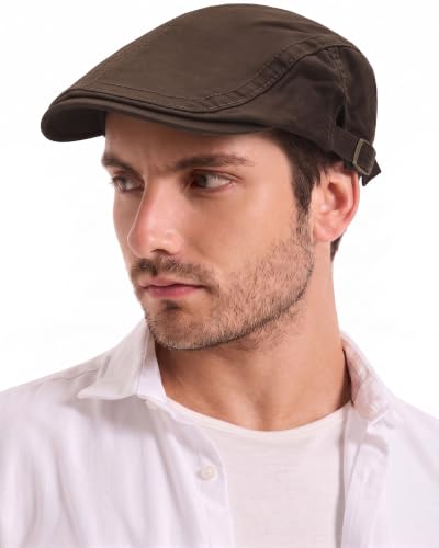 Image of ZLYC Men Cotton Flat Cap Summer Scally Newsboy Beret Driver Hat