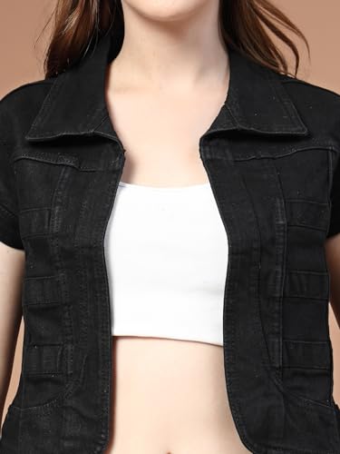 Image of Style Quotient Women Navy Blue Denim Open Front Regular Shrug