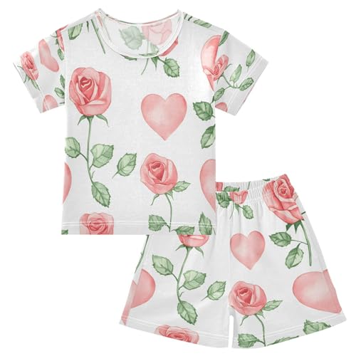 senya Short Sleeve Pajamas Sets Summer Cotton Sleepwear Heart Rose Watercolor