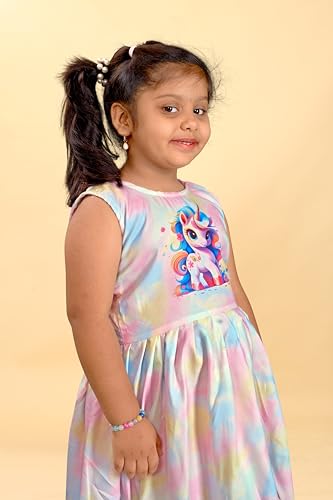 Image of Charming Kids Cotton Frock with Knee Length, Sleeveless Fit & Flare, Round Neck, Zipper Closure | Soft Casual Frock for Girls