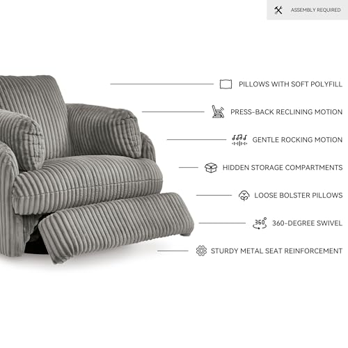 Image of Signature Design by Ashley Tie-Breaker Casual Swivel Glider Recliner with Hidden Storage, Gray