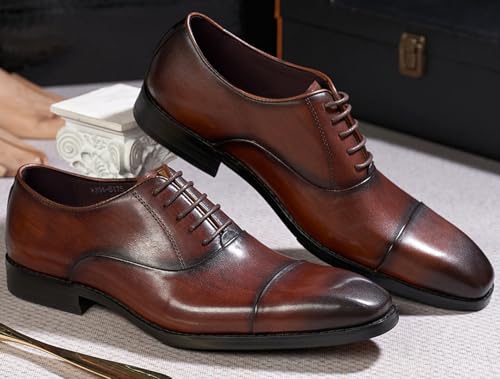Santimon Mens Oxfords Formal Dress Suit Shoes Genunie Leather Cap Toe Modern Derby Men's Fashion Prom Wedding Business Causal Comfortable Tuxedo Shoes for Men4