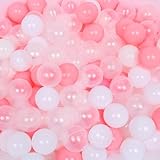 TRENDBOX Ball Pit Balls 100 - Macaron Colors Balls for Ball Pit, Play Tent Baby Playhouse Pool Birthday Party Decoration (C-Pink, White&Clear)