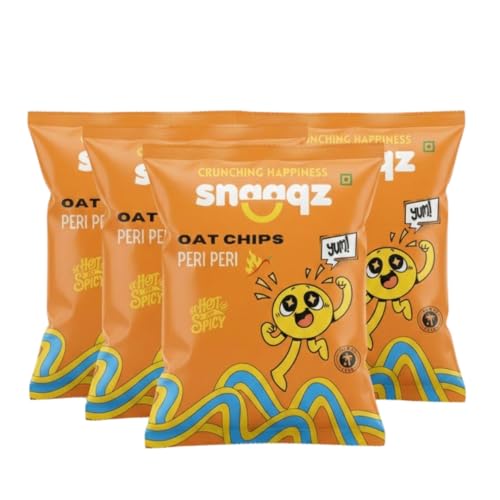 Image of Snaaqz Oat Chips Peri Peri Flavour | Crunchy & Spicy Baked Snack | Palm Oil Free | Vegetarian Healthy Snack Chips (Pack of 4)