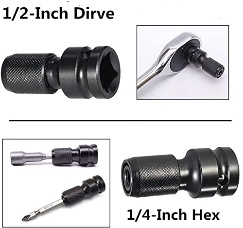 2Pcs Quick Release 1/2 Inch Square Drive To 1/4 Inch Hex Socket Adapter Converter Chuck Adaptor For Air And Electric Impact Wrench Impact Drill Ratchet Wrenches (2Pcs) #TOP3