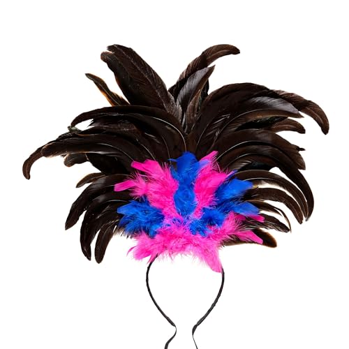 WIDMANN 66015 - Cerchietto Con Piume Copacabana, Adulto Donna, Anni '10, Anni '20, Burlesque, Can Can, Carnevale Brasiliano, Show, Colore Nero-Rosa-Blu