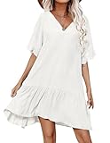 Aoulaydo Cover Ups for Swimwear Women Casual Loose Fitting Beach Dress V-Neck Bathing Suit Beachwear White
