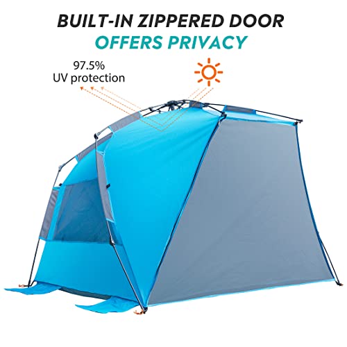 Outdoormaster Pop Up Beach Tent For 4 Person - Easy Setup And Portable Beach Shade Sun Shelter Canopy With Upf 50+ Uv Protection Removable Skylight Family Size - Blue #TOP1