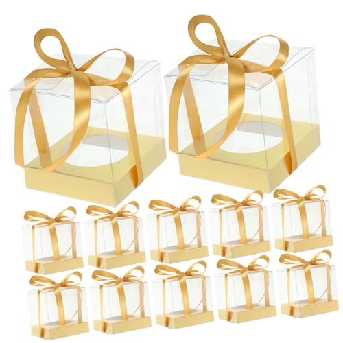 PRETYZOOM Pastry Boxes Cake Carrying Cases Mousse Cake Box Set with Decorative Gold Ribbons