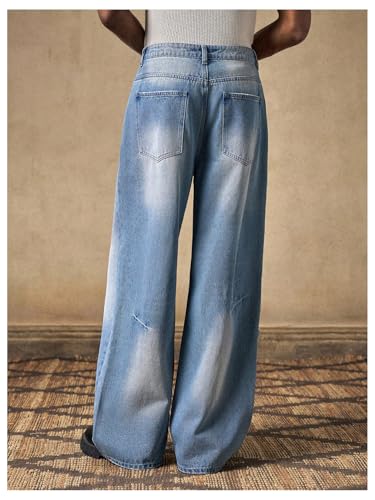 Men's Floral Embroidery Baggy Jeans High Waisted Wide Leg Denim Pants with Pockets2