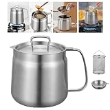 1,5 l Edelstahl-Ölfiltertopf mit Fritteusenkorb und Ölsieb, 304 Lebensmittelqualität, Fritteuse, Speck-Fettsparbehälter für Küche, Kochen und Camping, japanischer Tempura-Frye-r Topf