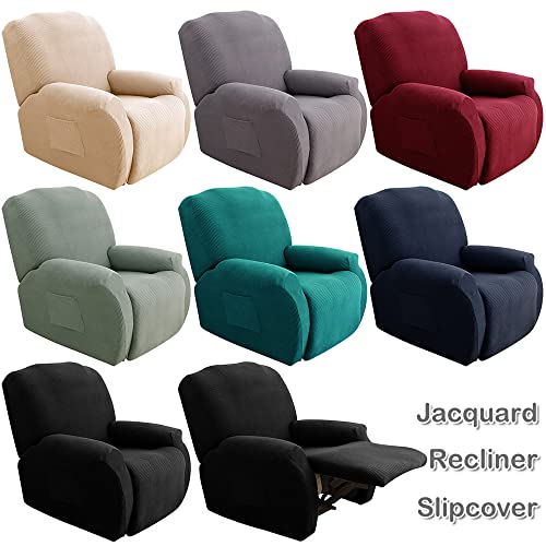 Rosnek Recliner Covers Stretch Recliner Chair Covers 4 Pieces With Pocket,Lazy Boy Reclining Chair Furniture Covers For Recliners,Jacquard Recliner Slipcovers For Large Recliner #TOP6