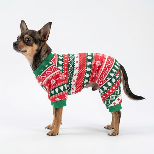 Image of Fitwarm Dog Christmas Outfit, Dog Pajamas, Dog Winter Clothes for Small Dogs Boy Girl, Pet Ugly Sweater, Cat Costume, Red Green, Large