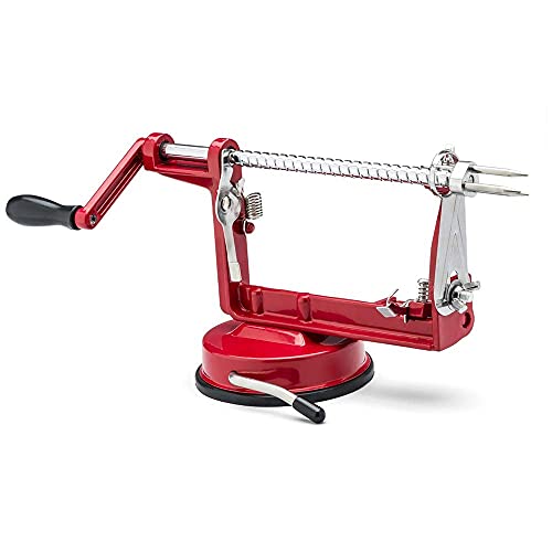 Aiky Apple Peeler And Corer For Pear Apple Pie Cobbler Maker, Apple Corer And Slicer, Peeler Stainless Steel Blades, Suction Base, Red Cast Iron Body Kitchen Gadget #TOP5