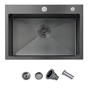 24 Inch Kitchen Sink Drop In, 24×18 Inch Gunmetal Black Stainless Steel Bar Topmount Single Bowl RV Laundry Utility Outdoor Wet Prep Small Sink with Drain